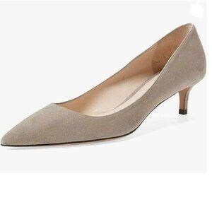 YDN Taupe Kitten Heeled Pumps Pointed Toe Dress Shoes for Office Lady Soft Suede